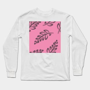 Trendy leaf repeat pattern brown leaves in pink background Long Sleeve T-Shirt